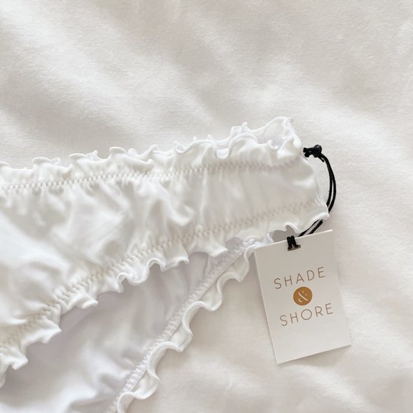 Shade & Shore NWT white Ruffle Cheeky Bikini Bottom large bathing suit swim - Picture 5 of 13